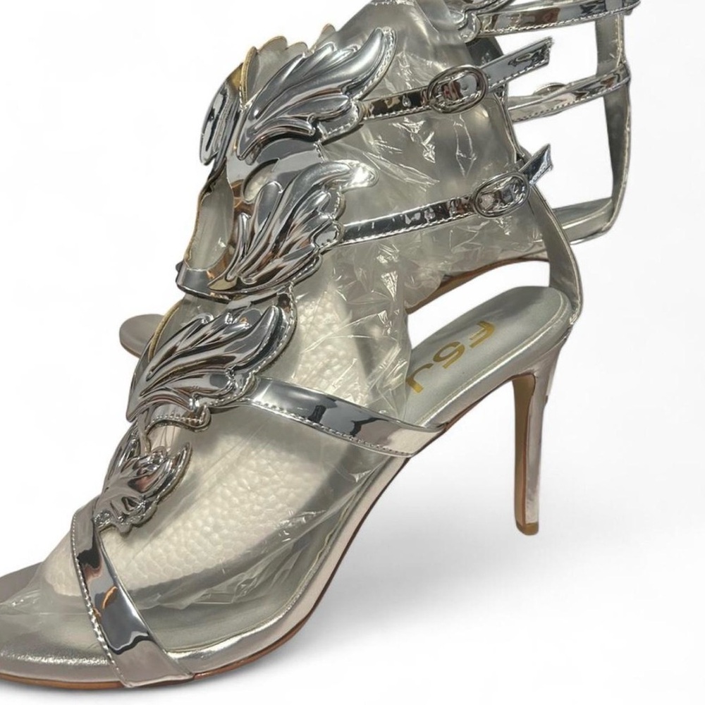 FSJ Metallic Silver Strappy Heels